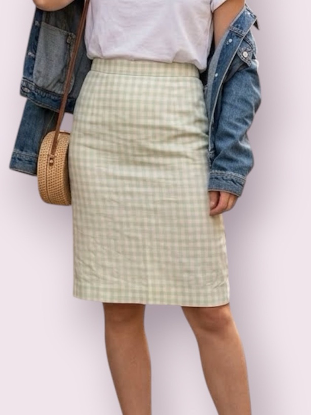 Burberry Pink & Green Gingham Check Pencil Midi Skirt Vintage Designer Size 6P